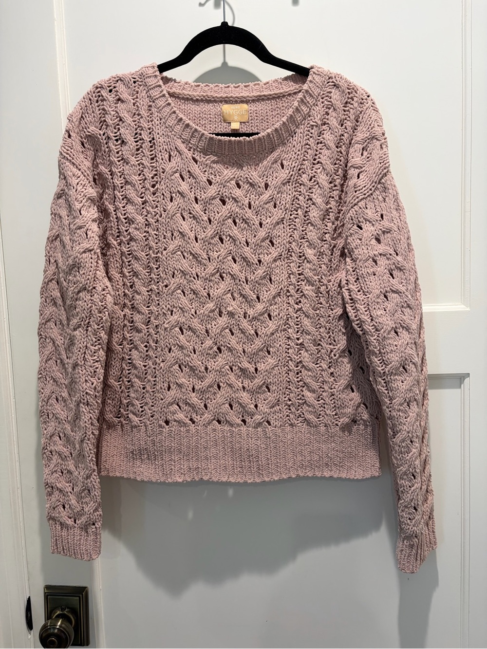 Cable-Knit Crewneck Sweater in Light Pink by AERO